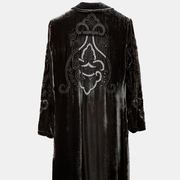 Johnny Was Embroidered Grey Velvet Coat - Picture 3 of 9